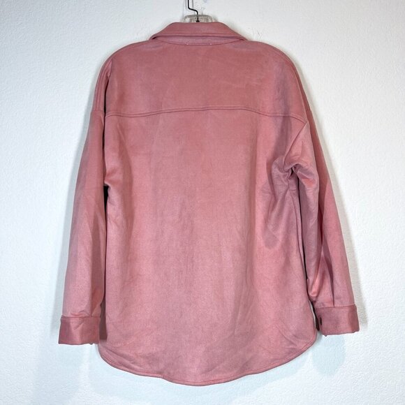 Pink Shirt Jacket Oversized Shacket Button Down Long Sleeve Medium - Picture 3 of 11